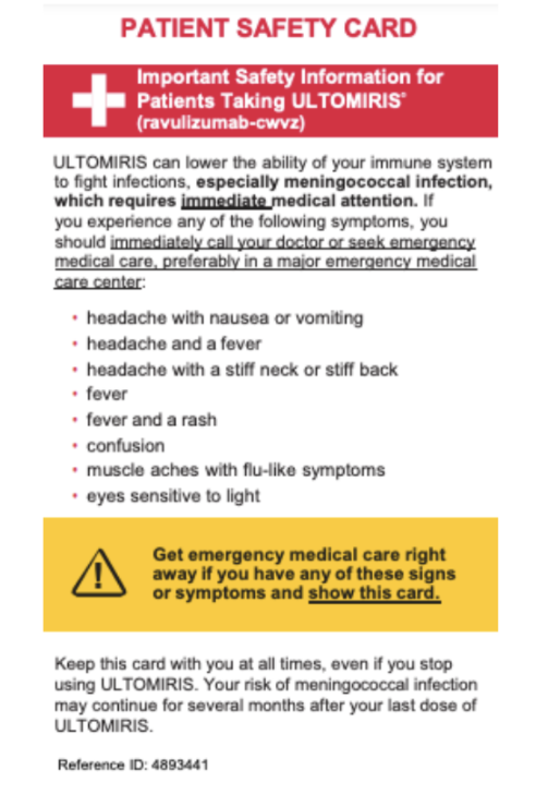 ULTOMIRIS patient safety card